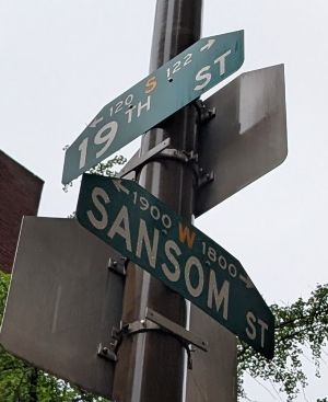 Photo of the street sign at 19th and Sansom